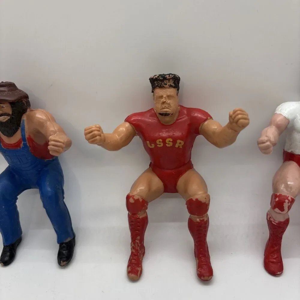 1985 ROWDY RODDY PIPER, HILLBILLY JIM NIKOLAI VOLKOFF WWF LJN THUMB WRESTLER LOT